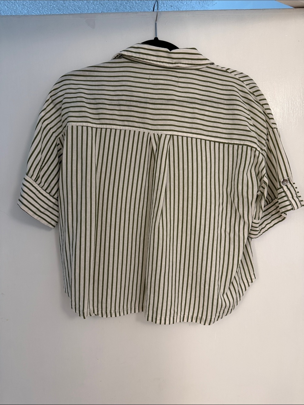 Zara Olive Green and White Striped Button-Down Shirt - Picture 5 of 5